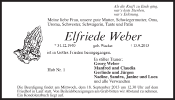 Traueranzeige von Elfriede Weber von Pegnitz-Zeitung